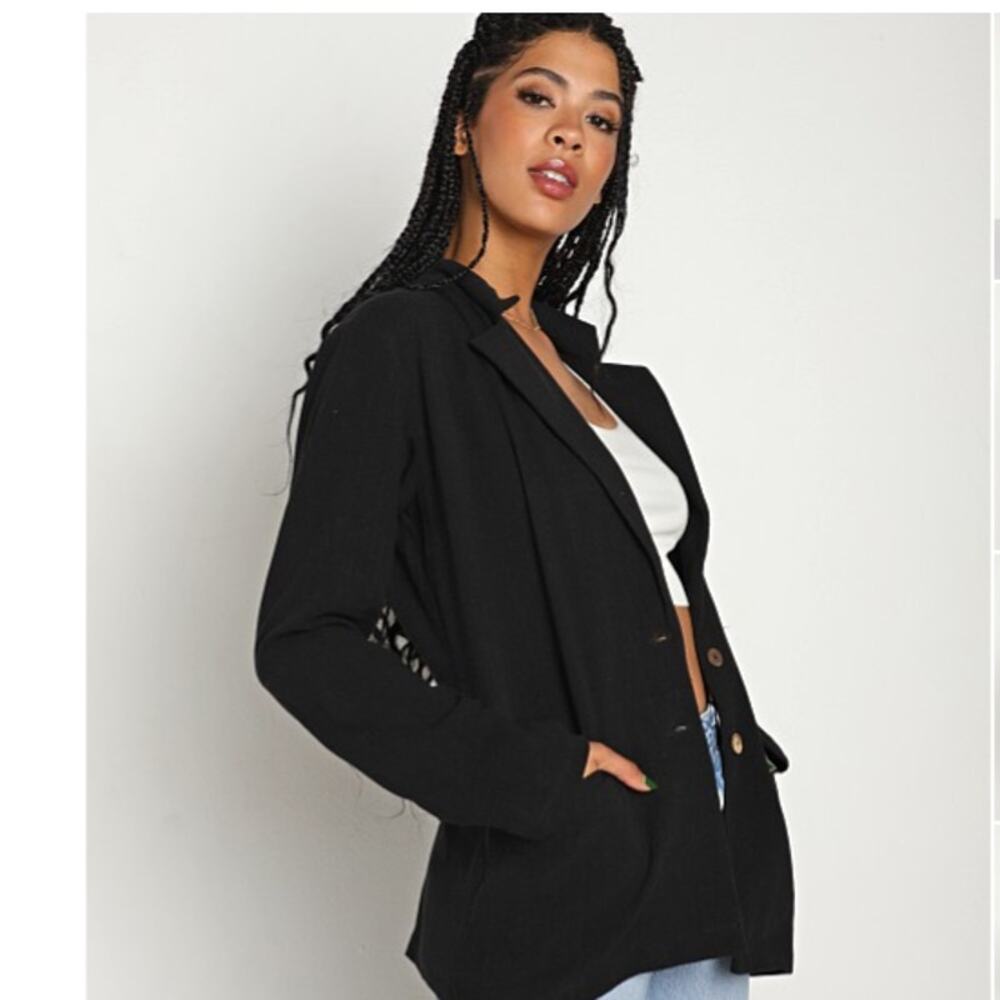 Stillwater Linen Blend Blazer M Black Unstructured Lightweight Office Jacket